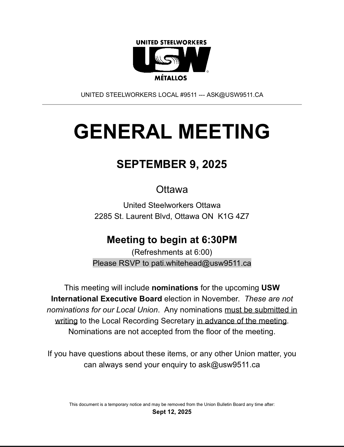 General Meeting Sept. 9, 2025