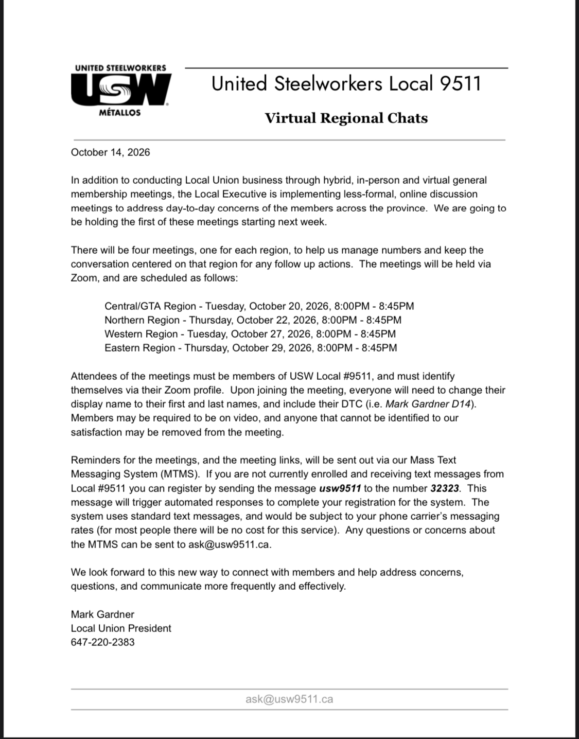 Virtual Regional Chats USW9511